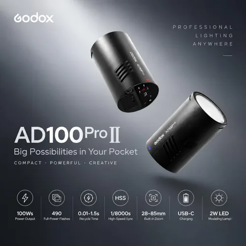 Vista 2 de Godox AD100Pro II AD100 Pro II 100Ws TTL Flash, 2.4G Wireless X System