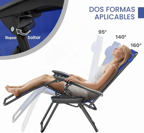 Vista 6 de Magshion Zero Gravity - Sillón reclinable plegable ajustable con portavasos bandeja lateral y almohada extraíble para reposacabezas, tumbona