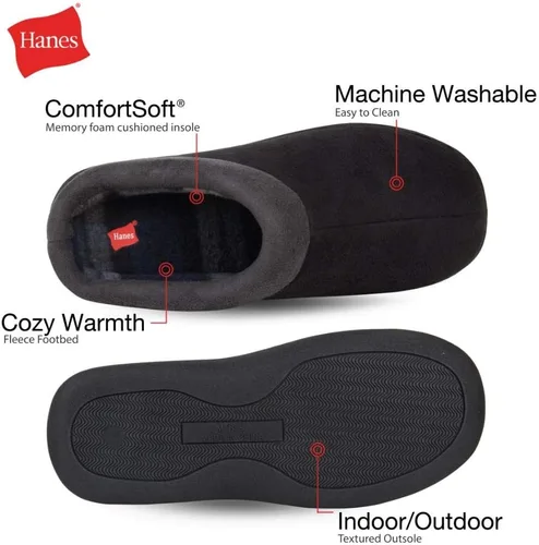 Vista 3 de Hanes Mens Memory Foam Indoor Outdoor Microsuede Clog Slipper Shoe With Fresh Iq