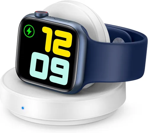 Vista 9 de ZAPOGO - Andamio de carga magnético portátil para Apple Watch, soporte de reloj inalámbrico de carga rápida con cable de carga, modo de mesita