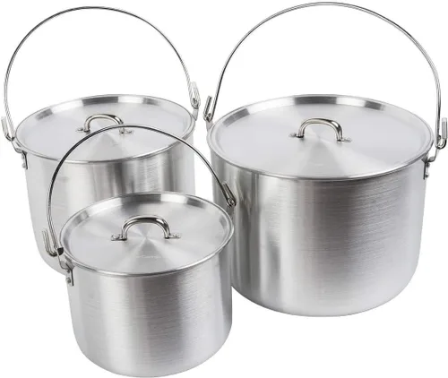 Vista 9 de AceCamp Juego de ollas de cocina ligeras de aluminio anidadas con tapa y mango plegable - 4L, 8L, 12L