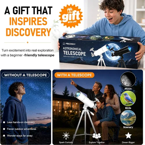 Vista 7 de Telescopio para adultos y niños de alta potencia, 3.543 in de apertura Blanco