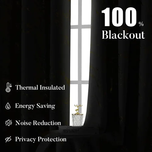 Vista 4 de WUBODTI Cortinas grises 100% opacas con diseño de estrellas para habitación de niños, 45 pulgadas de largo, juego de 2 paneles de cortinas