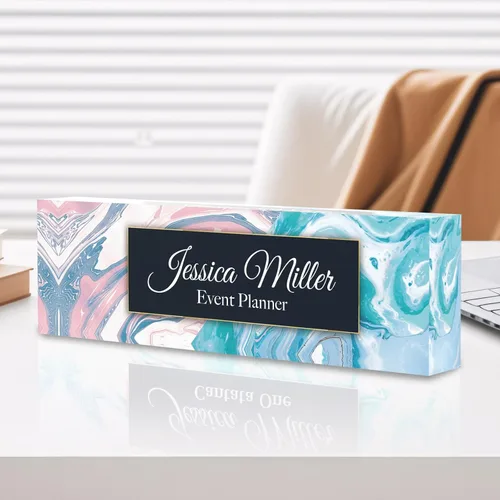 Vista 20 de Placa de identificación personalizada para escritorio, decoración de oficina de acrílico transparente con diseño de flores, decoraciones