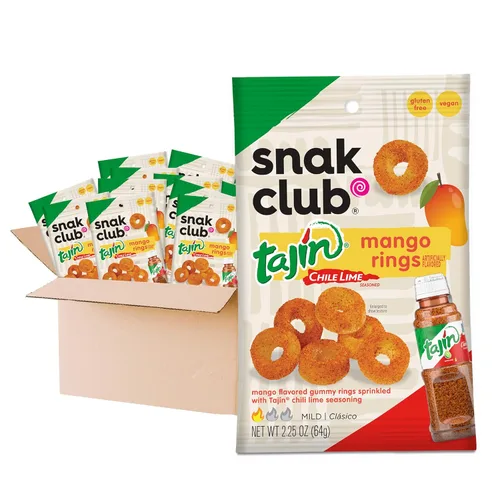 Vista 14 de Snak Club Tajin Anillos de Manzana, Bocadillos Gomosos Dulces y Sabrosos, Tamaño de Aperitivo de 2.5oz, 12