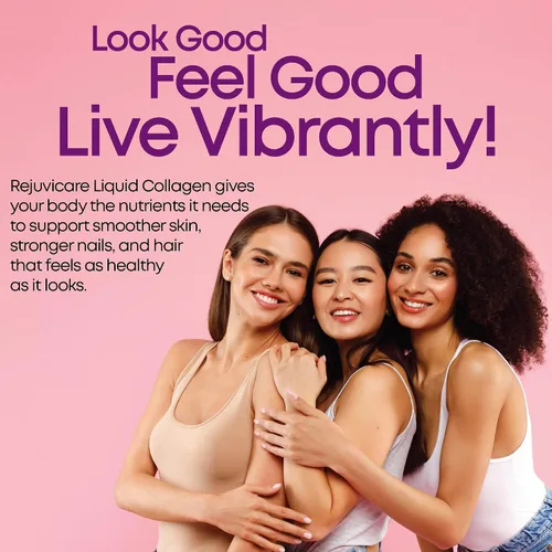Vista 5 de Rejuvicare Fórmula de belleza de colágeno líquido con aminoácidos, proteínas y biotina, delicioso sabor a uva, morado 16 onzas, 32 porciones