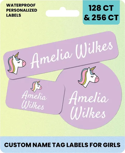 Vista 13 de Suministros escolares etiquetas de nombre personalizadas, etiquetas adhesivas de nombre personalizadas lavables para niñas, etiquetas adhesivas