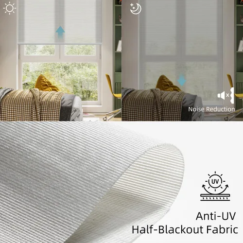 Vista 5 de SmartWings Persianas Motorizadas de Filtrado de Luz, Trabajan con Matter Homekit Z-Wave Zigbee Alexa Google, 50% Blackout Sin PVC Persianas Perla