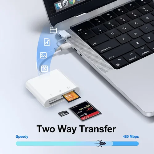 Vista 4 de Lector de tarjetas SD USB C para iPhone 17/16/14/iPad, adaptador USB tipo C a CF/SD/MicroSD de 3 ranuras compatible con flash compacto, SD/MicroSD 3
