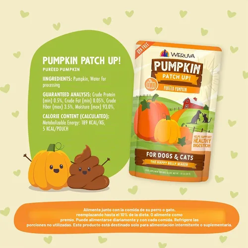 Vista 5 de Weruva Pumpkin Patch Up! Suplemento alimenticio de puré de calabaza para mascotas para perros y gatos, bolsa de 1.05 oz (paquete de 12)