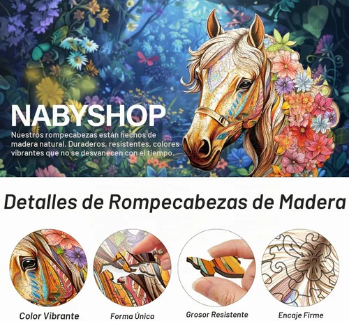 Vista 2 de Rompecabezas de madera para adultos, 9.8 × 8.9 pulgadas, 100 piezas de rompecabezas de madera de caballo para adultos