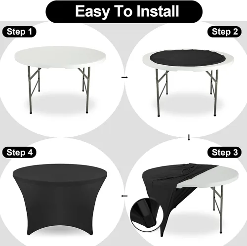 Vista 5 de FestiCorp Fundas de mesa redondas de elastano de 60 pulgadas, mantel ajustable de 5 pies para mesas de 5 pies, mantel negro elástico sin arrugas