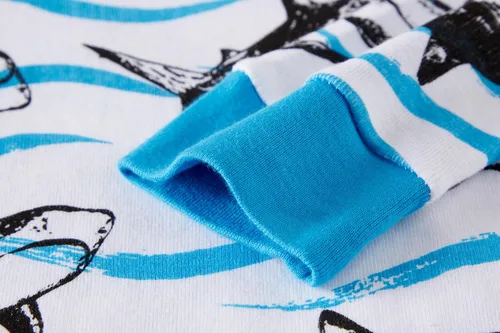 Vista 4 de Pijama de dos piezas para niños pequeños con dinosaurio que brilla en la oscuridad, 100 % de algodón ropa de tiburón para dormir tamaño 2-10T