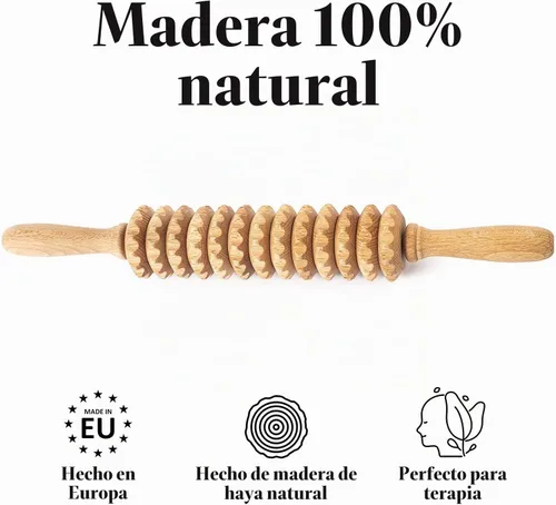 Vista 4 de Tuuli Masaje Anti Celulitis Masajeador 0.8 x 15.7 in Rodillo con Mango Maderotherapy Madera