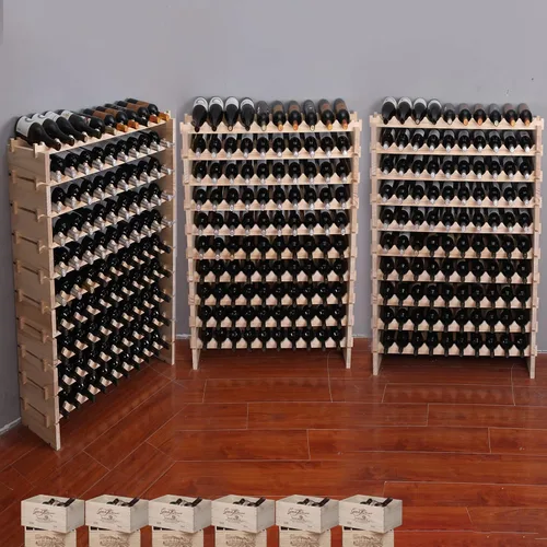 Vista 6 de Armario para vino independiente para piso, apilable, almacenamiento modular para encimera, soporte de vino de madera (100 botellas)
