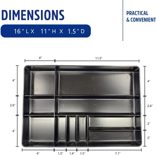 Vista 3 de Protoco Bandeja de plástico organizadora de caja de herramientas con 10 compartimentos, 16 x 11 x 1.5 pulgadas, color negro