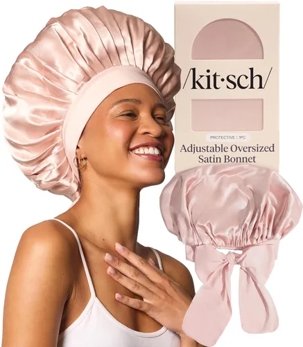 Vista 13 de Kitsch Gorro de Satén XL para Dormir - Aura Más suave que el gorro de seda para mujeres que duermen, ajuste seguro, ajustable y evita roturas