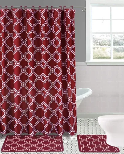 Vista 9 de Juego de 15 tapetes de baño para baño, cortina de ducha, diseño estampado de mariposa o peine de miel (color negro mariposa)