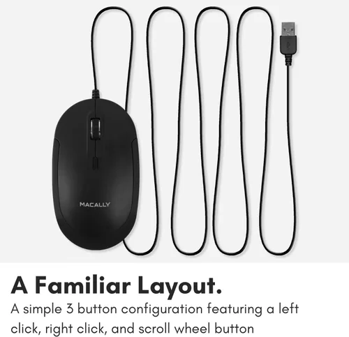 Vista 5 de Macally Ratón de computadora con cable, mouse USB silencioso - USB delgado y compacto para Apple Mac o Windows PC portátil/escritorio - Diseñado