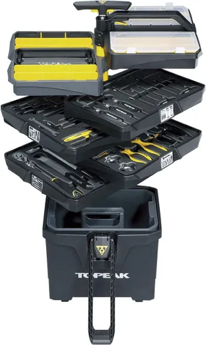 Vista 5 de Topeak PrepStation Pro Bike Tool Station - Taller profesional de ruedas con 55 herramientas (85 funciones), 7 compartimentos, base extensible, mango