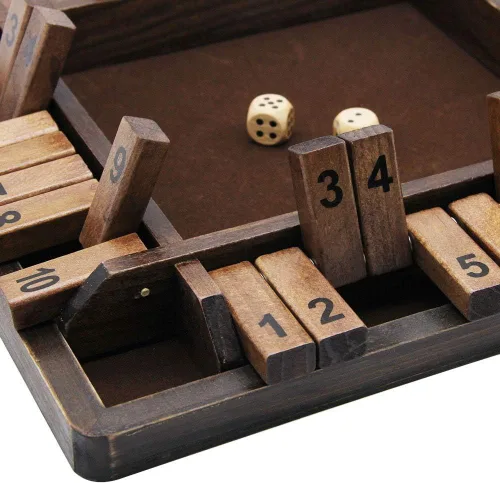 Vista 3 de Juegoal - Juego de mesa de madera «Cierra la caja» con dados para 4 jugadores, versión clásica de mesa y juego de pub, 12 pulgadas