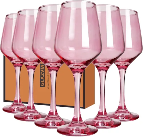 Vista 12 de Juego de 6 copas de vino ámbar con tallo de 12 onzas, gruesas y coloridas, aptas para lavavajillas, para rojo o blanco, regalo para fiestas