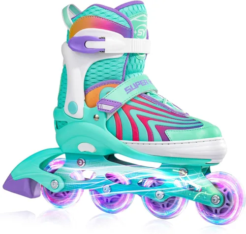 Vista 7 de SUPER YOUNGSTER Patines en línea para niñas, niños y niños de 4 a 12 años, patines ajustables con luces para jóvenes y adolescentes de 8 a 12 años