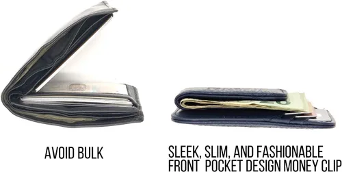 Vista 28 de Goson Cartera de cuero con clip para dinero para hombre, billetera de bolsillo frontal, tarjetero de crédito, cartera minimalista delgada