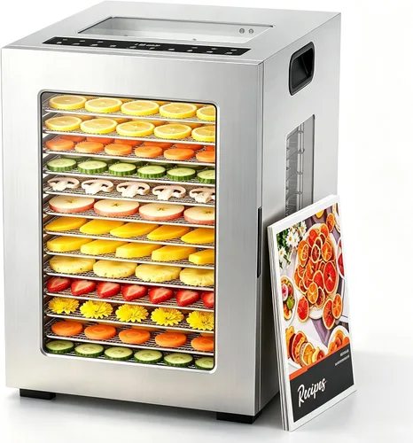 Vista 8 de Suteck Deshidratador de alimentos Pro de 12 bandejas, acero inoxidable, 10 Plata-12 Bandejas