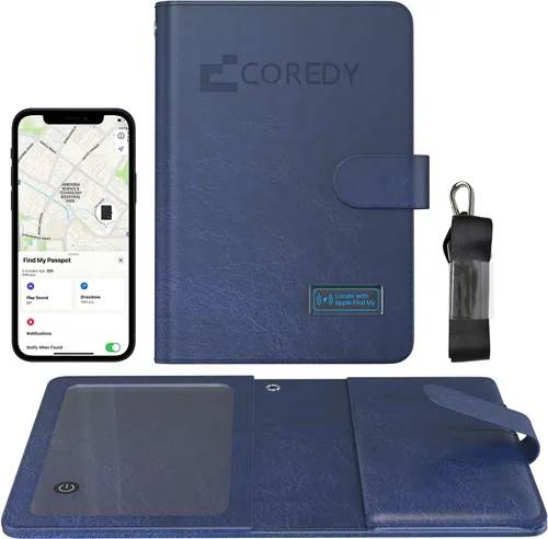 Vista 18 de Coredy Soporte para pasaporte con rastreador Bluetooth, funciona con Apple Find My (solo iOS), cubierta de pasaporte localizada, indicador de sonido