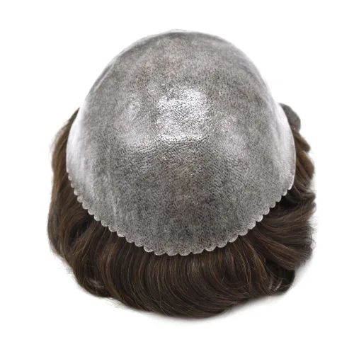 Vista 341 de Toupee para hombre 100% cabello humano real tupé para hombres 0.004 in piel de poliuretano para hombre, sistema de reemplazo de piezas de pelo