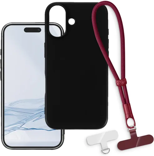 Vista 19 de Funda y correa de muñeca para iPhone 16 - transparente+negro Funda protectora 2 en 1 para teléfono de 6.1 pulgadas con cordón desmontable y Funda