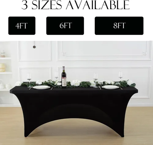 Vista 2 de Paquete de 2 manteles de elastano negro de 6 pies – Manteles ajustados – Mantel elástico de ajuste universal para mesas plegables – Sin arrugas