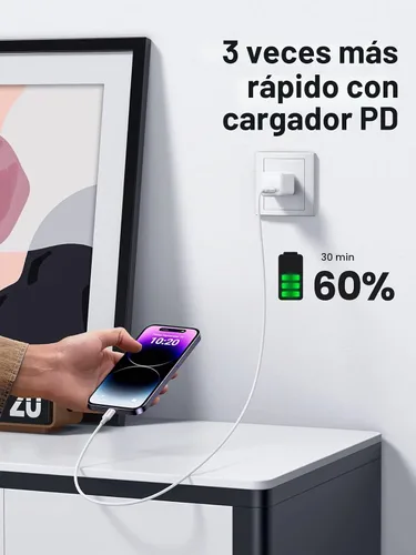 Vista 2 de UGREEN Cable USB C a Lightning: cable Lightning PD de carga rápida de 3 pies con certificación MFi compatible con iPhone 16/15/14/14 Pro/13/13