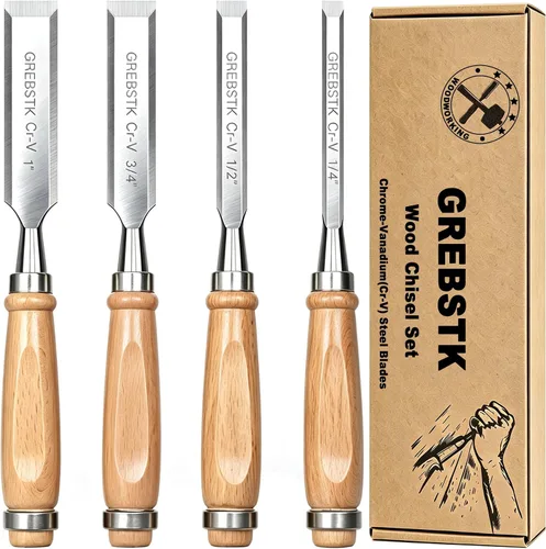 Vista 14 de GREBSTK Juego de 4 cinceles de madera CRV bisel de acero con bordes afilados con tapas de seguridad para carpintería y proyectos de bricolaje
