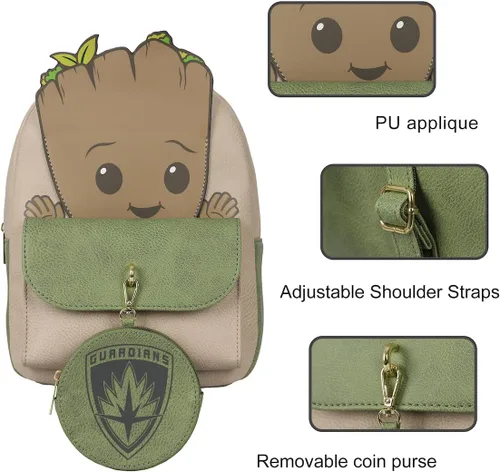 Vista 7 de Marvel I Am Groot Baby Groot White & Green - Mini mochila para mujer, Multi colorido