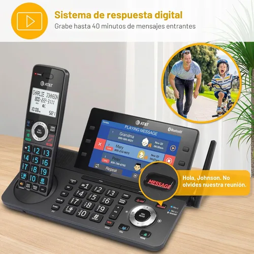 Vista 5 de AT&T DECT 6.0 Teléfono inalámbrico para el hogar y la empresa con contestador, pantalla a color grande de 5", atajo de un solo toque, conferencia