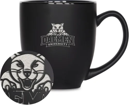 Vista 382 de Rico Industries - Taza de cerámica mate negra con grabado láser estándar de 15oz para NCAA (escuelas T & U) - Para bebidas calientes o frías