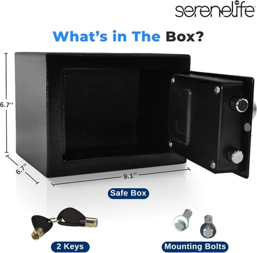 Vista 2 de SereneLife Caja de seguridad digital de acero de alta calidad, 9.1 x 6.7 x 6.7 pulgadas, almacenamiento seguro para efectivo, armas de fuego