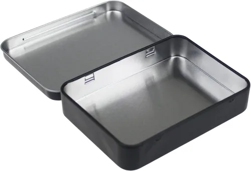 Vista 6 de 12 latas rectangulares de metal con bisagras, color negro, 4.5 x 3.3 x 0.87 pulgadas Contenedores vacíos, organizador de almacenamiento