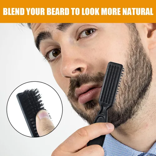 Vista 14 de Kit de aseo de barba negra resistente al agua de larga duración para hombre, bolígrafo de punta de micro-tenedor, cepillo de cerdas para bigote