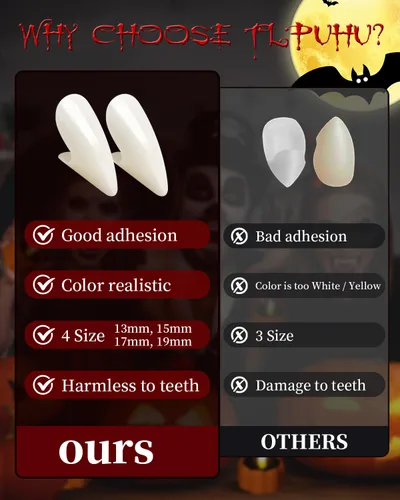 Vista 4 de 6 pares de colmillos de dientes de vampiro para niños y adultos
