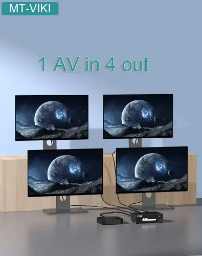 Vista 3 de MT-VIKI Distribución de audio de video compuesto de 4 vías y 3 RCA (1 en 4 salidas)