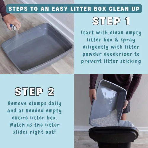 Vista 3 de Caja de arena para gatos desodorante en polvo en aerosol y eliminador de olores (2 latas) – Desodorizador, eliminador, absorbente y ambientador