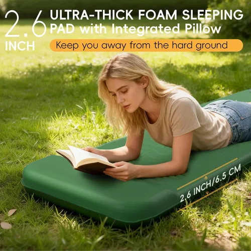 Vista 8 de HiiPeak Colchoneta de dormir con memoria, compacta, ultra gruesa, de espuma con almohada para acampar, fácil de inflar y desinflar, 9.5 R-Value