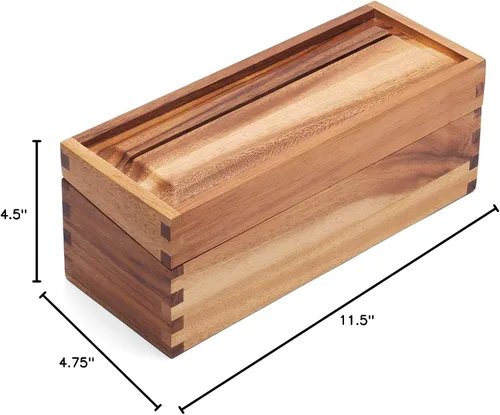 Vista 6 de Ironwood Gourmet Caja de recetas de madera de acacia, compartimento doble, para tarjetas de 3 "x 5" Double Compartment Beautiful Acacia Wood
