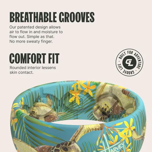 Vista 3 de Groove Life Guy Harvey Anillo de silicona Anillos de boda de goma transpirable para hombres y mujeres, cobertura de por vida, diseño único, anillo