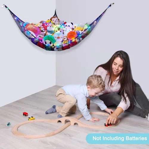 Vista 6 de Unicorn Castle Red de animales de peluche o hamaca organizador de almacenamiento de juguetes para niños con luz LED colgante en esquina soporte