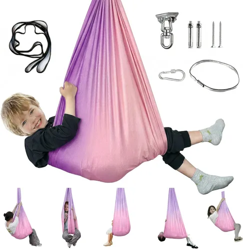 Vista 9 de Columpio sensorial para niños y adultos, columpio de terapia de doble capa para interiores y exteriores, columpio para acurrucarse con accesorios