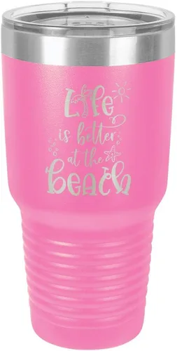 Vista 16 de La vida es mejor en la playa, vaso grabado de 76 ml con paja y tapa superior deslizante de acero inoxidable taza de viaje de acero inoxidable